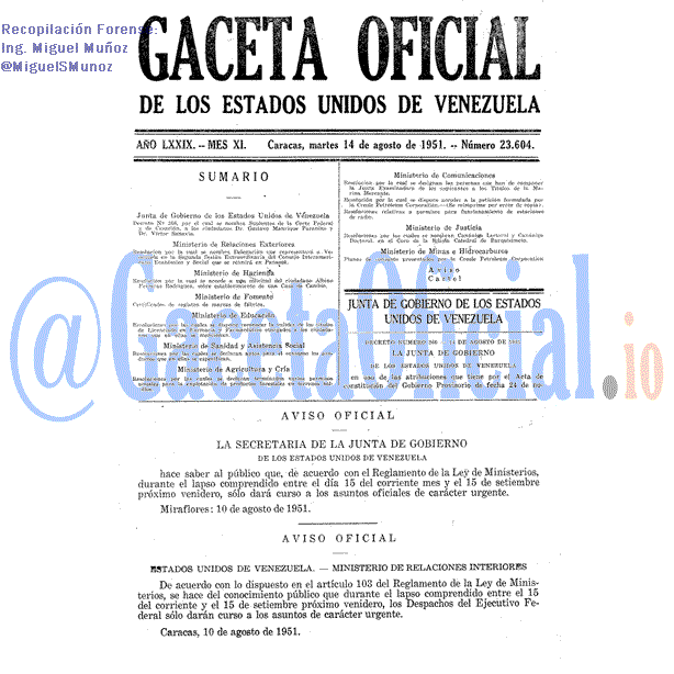 Gaceta Oficial 23604 del 14 Agosto 1951