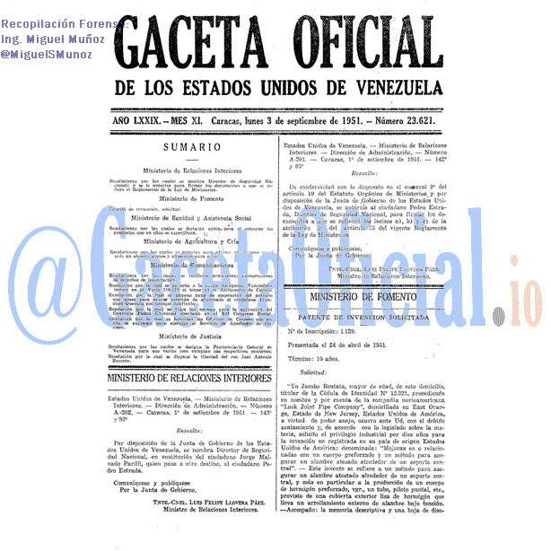 Gaceta Oficial 23621 del 3 Septiembre 1951