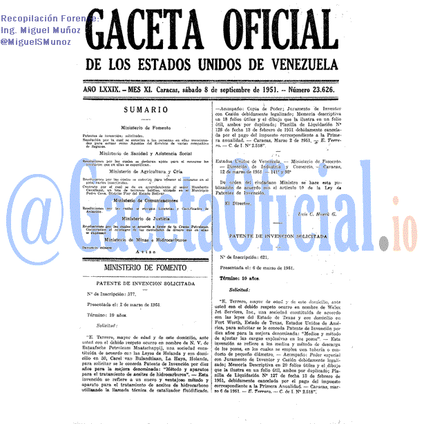 Gaceta Oficial 23626 del 8 Septiembre 1951