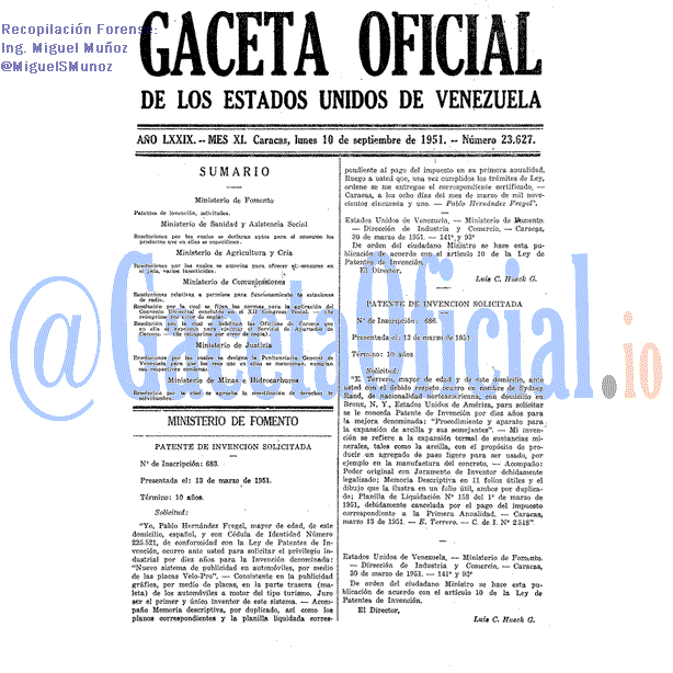 Gaceta Oficial 23627 del 10 Septiembre 1951