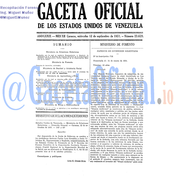 Gaceta Oficial 23629 del 12 Septiembre 1951