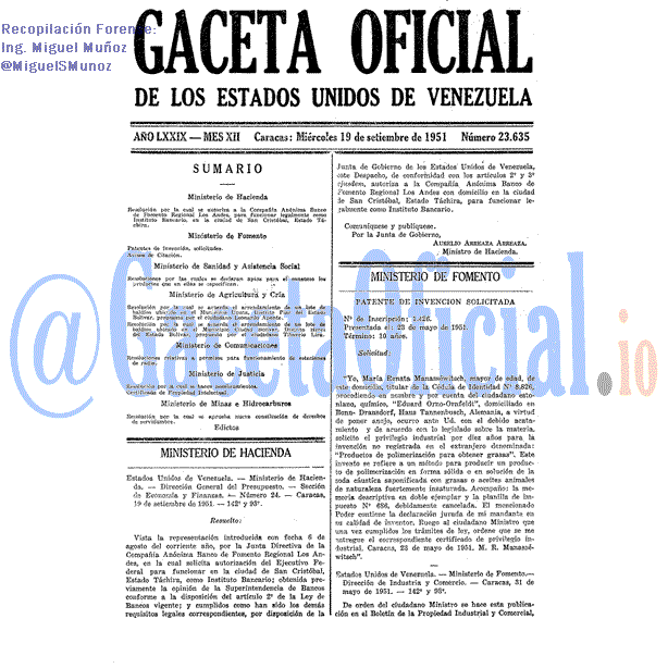 Gaceta Oficial 23635 del 19 Septiembre 1951