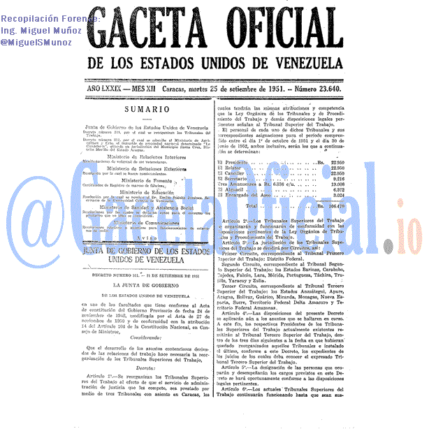 Gaceta Oficial 23640 del 25 Septiembre 1951