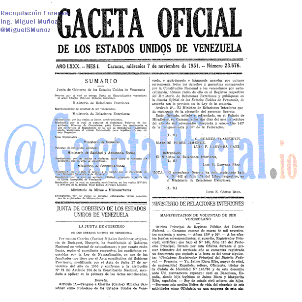 Gaceta Oficial 23676 del 7 Noviembre 1951