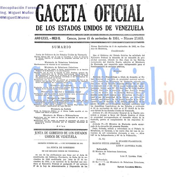 Gaceta Oficial 23683 del 15 Noviembre 1951