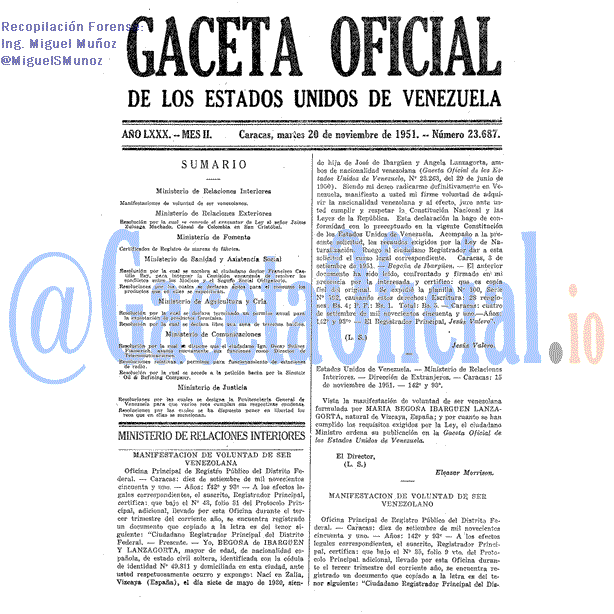 Gaceta Oficial 23687 del 20 Noviembre 1951