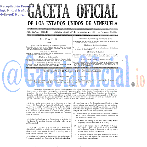 Gaceta Oficial 23695 del 29 Noviembre 1951