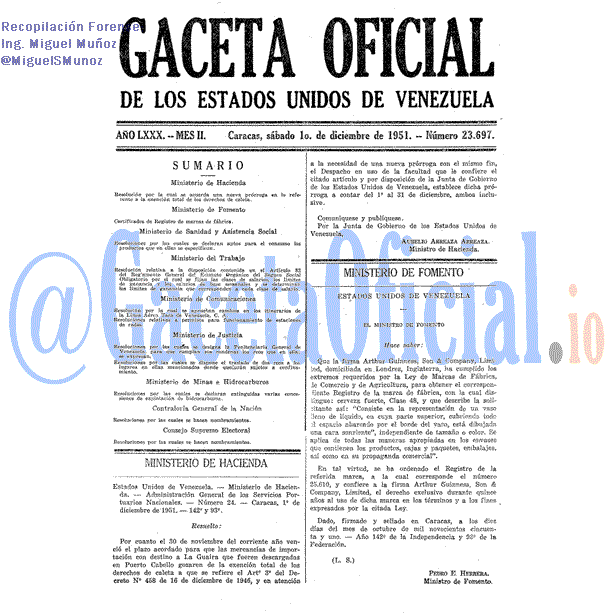 Gaceta Oficial 23697 del 1 Diciembre 1951