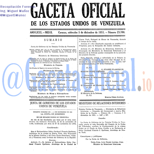 Gaceta Oficial 23700 del 5 Diciembre 1951