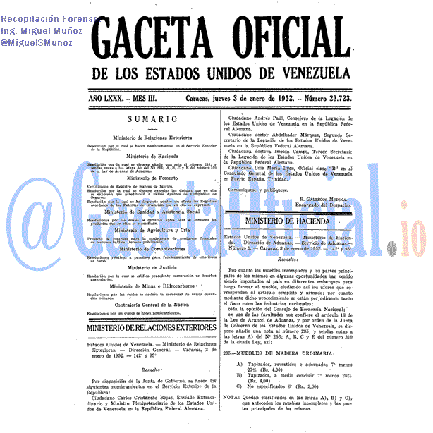 Gaceta Oficial 23723 del 3 Enero 1952