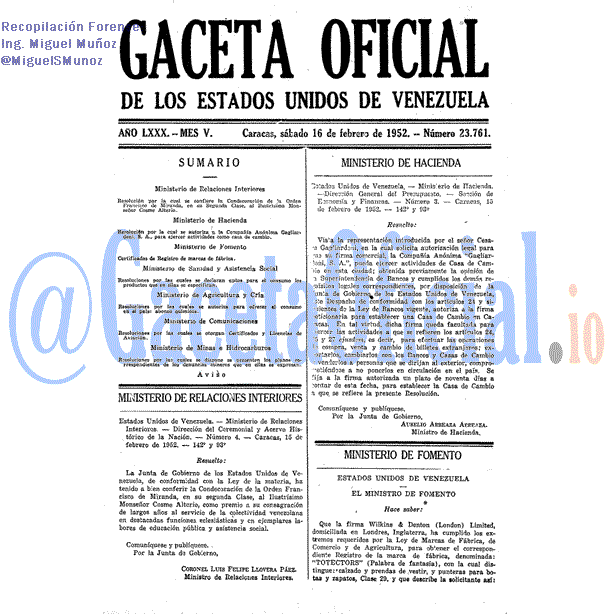 Gaceta Oficial 23761 del 16 Febrero 1952