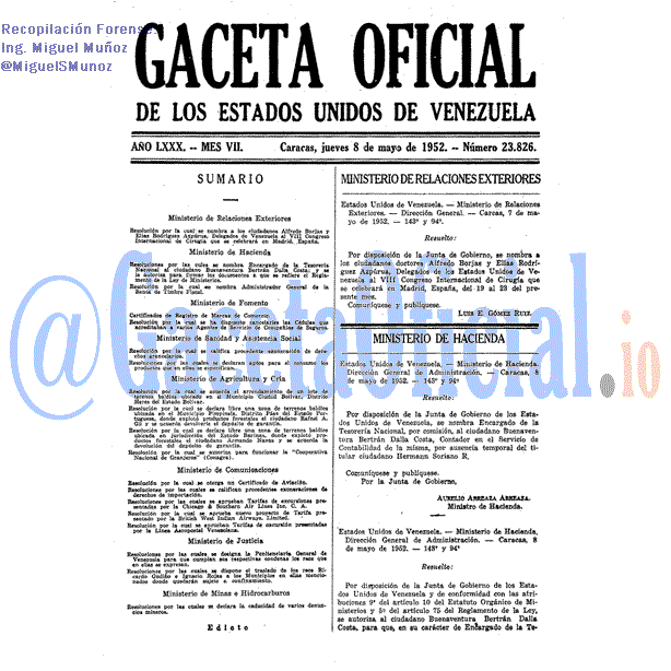 Gaceta Oficial 23826 del 8 Mayo 1952