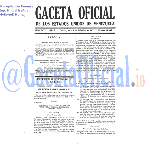 Gaceta Oficial 24007 del 8 Diciembre 1952