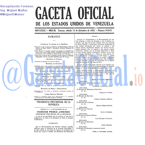 Gaceta Oficial 24012 del 13 Diciembre 1952