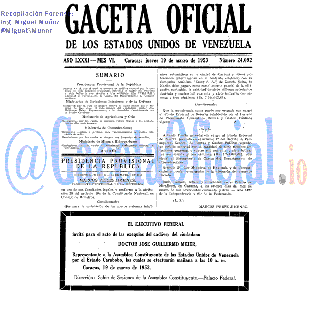 Gaceta Oficial 24092 del 19 Marzo 1953