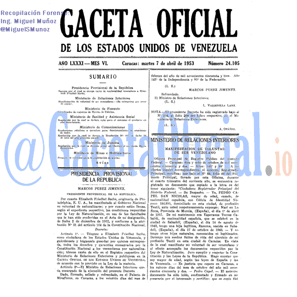 Gaceta Oficial 24105 del 7 Abril 1953