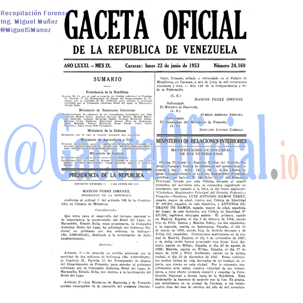 Gaceta Oficial 24169 del 22 Junio 1953