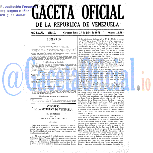 Gaceta Oficial 24198 del 27 Julio 1953