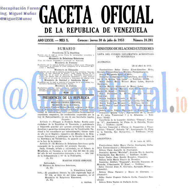 Gaceta Oficial 24201 del 30 Julio 1953