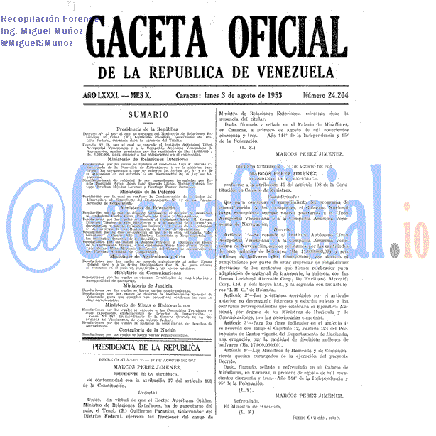 Gaceta Oficial 24204 del 3 Agosto 1953