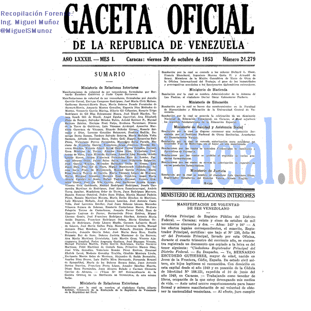 Gaceta Oficial 24279 del 30 Octubre 1953