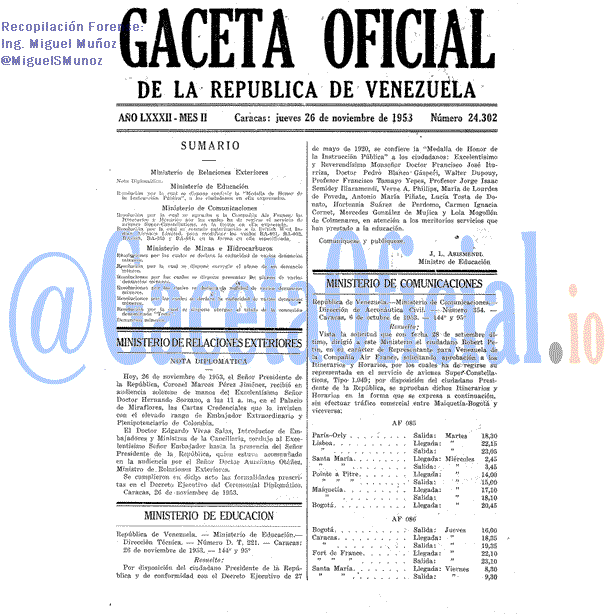 Gaceta Oficial 24302 del 26 Noviembre 1953