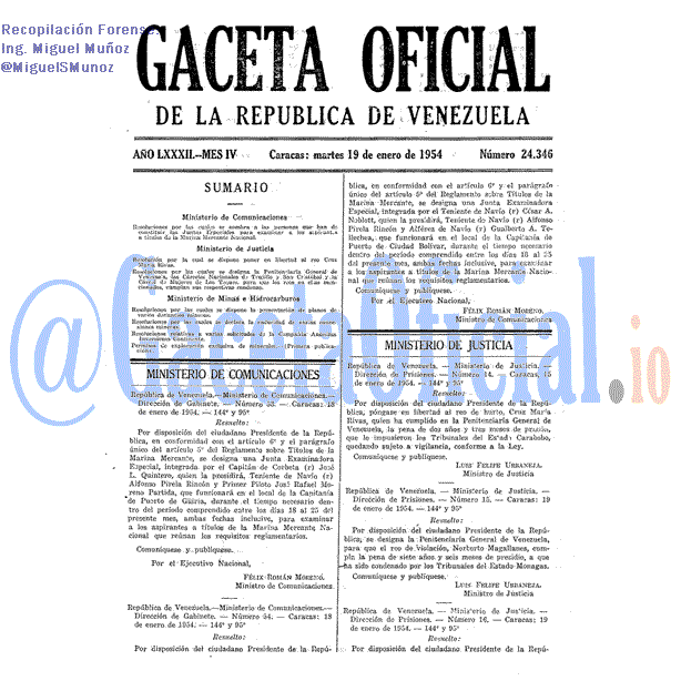 Gaceta Oficial 24346 del 19 Enero 1954
