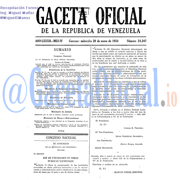 Gaceta Oficial 24347 del 20 Enero 1954