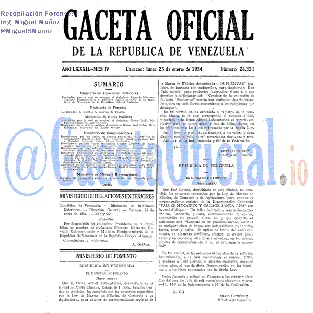 Gaceta Oficial 24351 del 25 Enero 1954