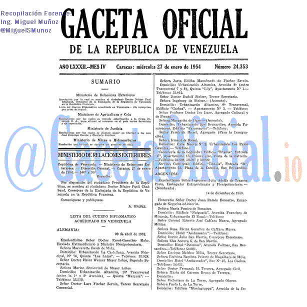 Gaceta Oficial 24353 del 27 Enero 1954