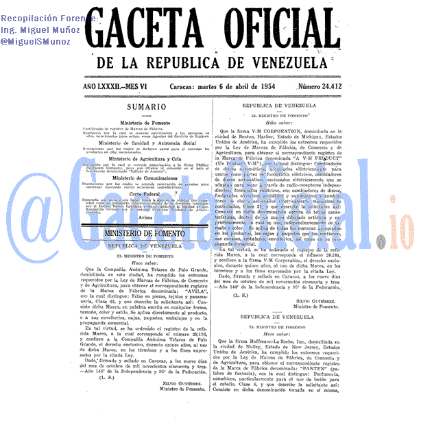 Gaceta Oficial 24412 del 6 Abril 1954