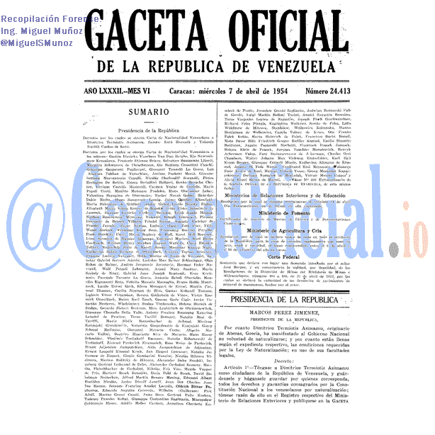 Gaceta Oficial 24413 del 7 Abril 1954