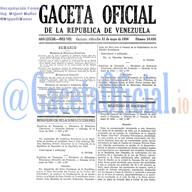 Gaceta Oficial 24438 del 12 Mayo 1954