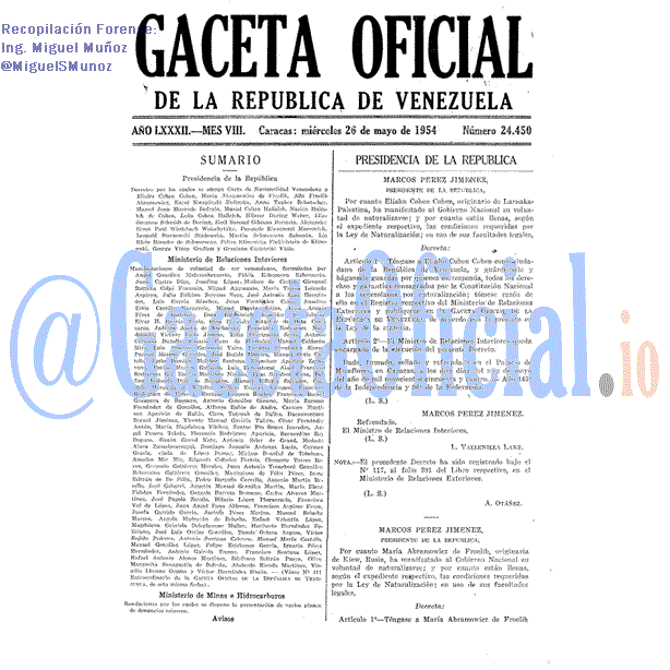 Gaceta Oficial 24450 del 26 Mayo 1954
