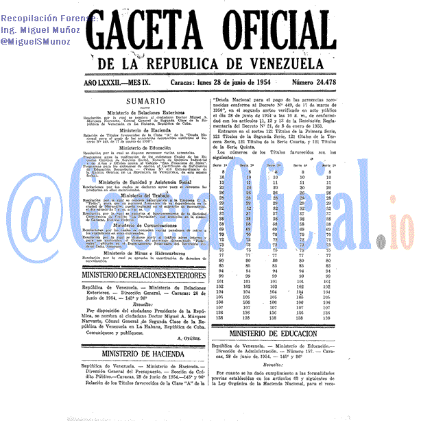 Gaceta Oficial 24478 del 28 Junio 1954