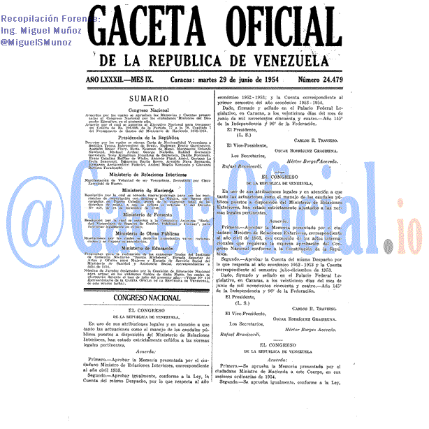 Gaceta Oficial 24479 del 29 Junio 1954