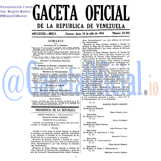 Gaceta Oficial 24495 del 19 Julio 1954