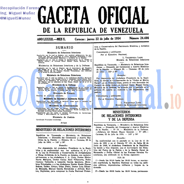 Gaceta Oficial 24498 del 22 Julio 1954