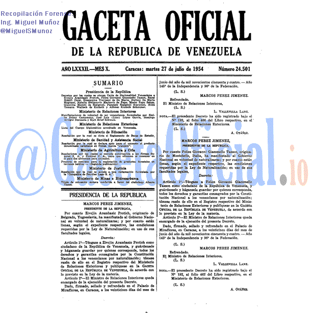 Gaceta Oficial 24501 del 27 Julio 1954