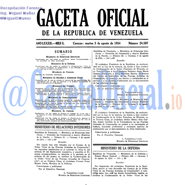 Gaceta Oficial 24507 del 3 Agosto 1954