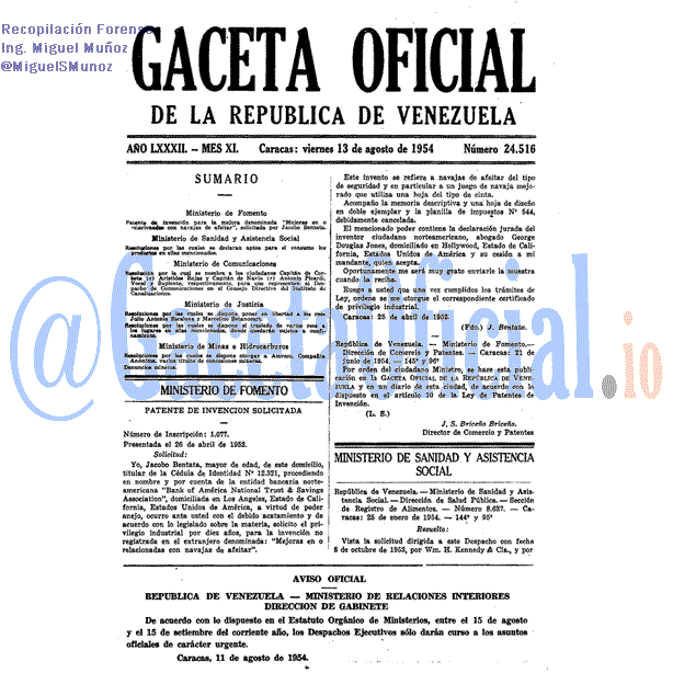 Gaceta Oficial 24516 del 13 Agosto 1954