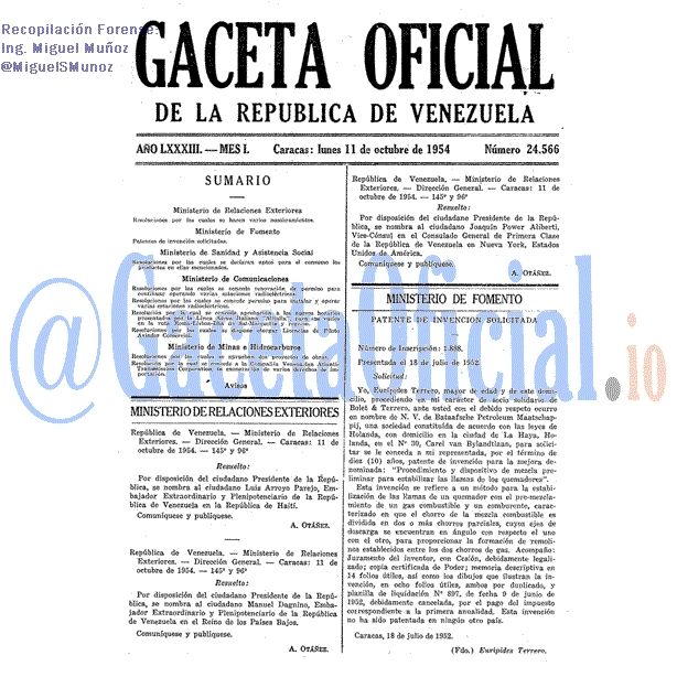 Gaceta Oficial 24566 del 11 Octubre 1954