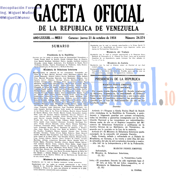 Gaceta Oficial 24574 del 21 Octubre 1954