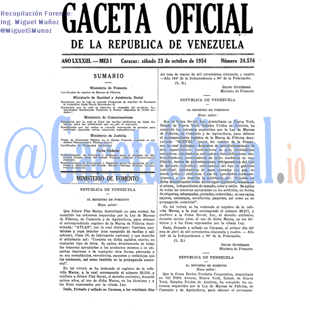 Gaceta Oficial 24576 del 23 Octubre 1954