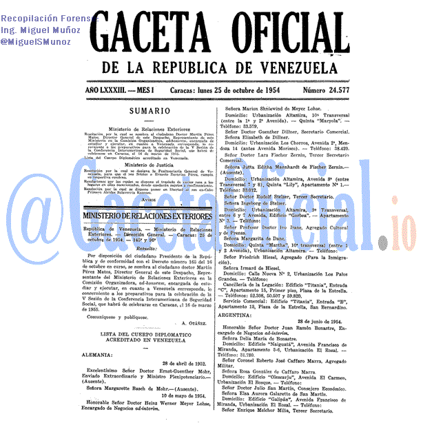 Gaceta Oficial 24577 del 25 Octubre 1954