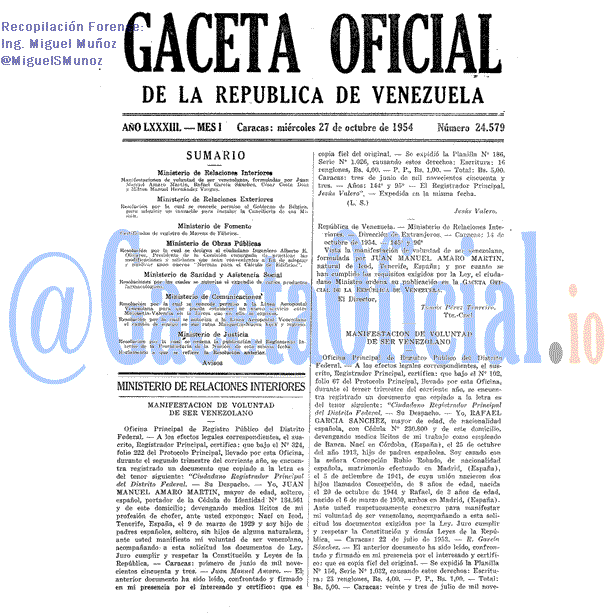 Gaceta Oficial 24579 del 27 Octubre 1954