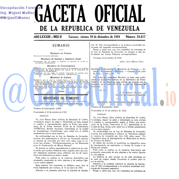 Gaceta Oficial 24617 del 10 Diciembre 1954