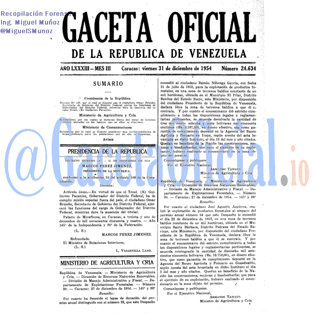 Gaceta Oficial 24634 del 31 Diciembre 1954