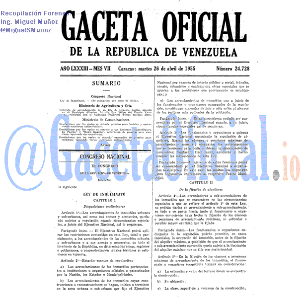 Gaceta Oficial 24728 del 26 Abril 1955