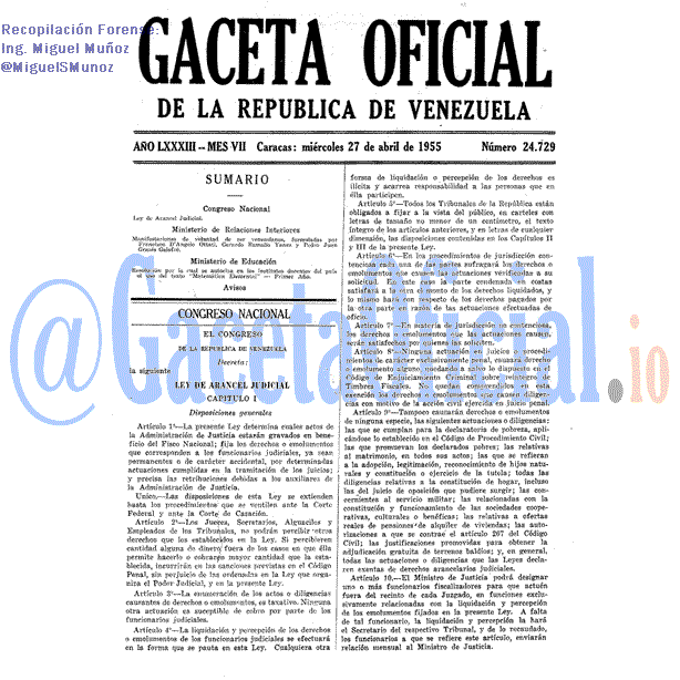 Gaceta Oficial 24729 del 27 Abril 1955